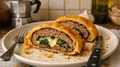 Polpettone in crosta con spinaci e formaggio: sfoglia dorata e cuore filante