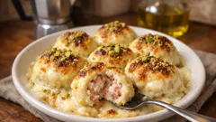 Fiocchi di neve al forno con mortadella e pistacchio: cremosi e gratinati
