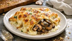 Crespelle ai funghi gratinate: cremose dentro e dorate fuori, con besciamella vellutata