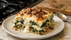 Lasagne bianche con erbette e salsiccia: cremose dentro, dorate fuori