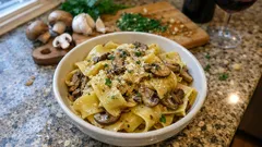 Pappardelle ai funghi in padella: il trucco dell’acqua di cottura per una salsa cremosa