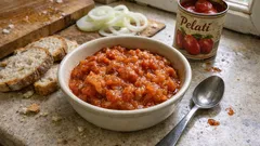 Friggione emiliano: cipolle stufate e pomodoro, cremoso e perfetto su crostoni