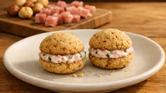 Baci di dama salati alle nocciole con mousse di prosciutto e robiola: ricetta da aperitivo