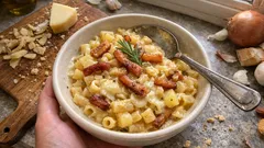 Pasta e patate con provola affumicata e guanciale: cremosa e filante, come a casa