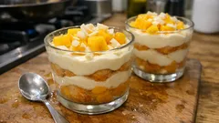 Tiramisù al mango in bicchierini: fresco, senza cottura e con bagna all’arancia