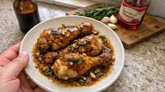 Fusi di pollo in padella alla birra: dorati fuori, morbidi dentro e con un sughetto da scarpetta