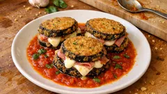 Parmigiana moderna: fagottini di melanzane croccanti con mozzarella filante e sugo