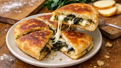 Focaccia ripiena in padella: cicoria e scamorza filante, pronta senza lievitazione