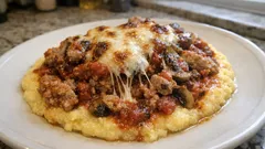 Polenta al forno con salsiccia e funghi: gratinata e super filante