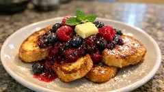 French toast al burro con composta di frutti di bosco: dorato fuori, morbido dentro