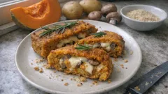 Polpettone di zucca al forno: morbido fuori, filante dentro con provola e funghi