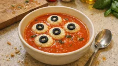 Zuppa al pomodoro di Halloween con gnocchi “occhi” di ricotta: facile e d’effetto
