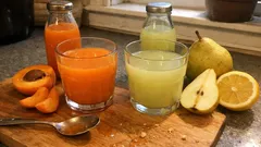 Succhi fatti in casa di albicocca e pera: due gusti con lo stesso metodo