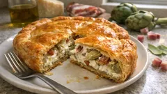 Pizza rustica con carciofi, ricotta e pancetta: la torta salata che puoi preparare in anticipo